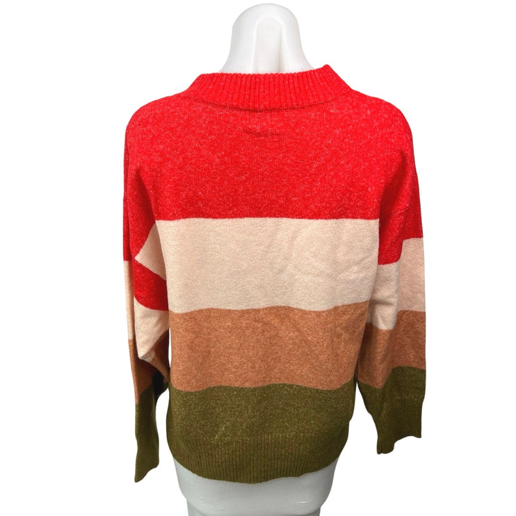 A New Day Multicolor Colorblock Mock Crew Neck Knit Pullover Sweater Top Size XS