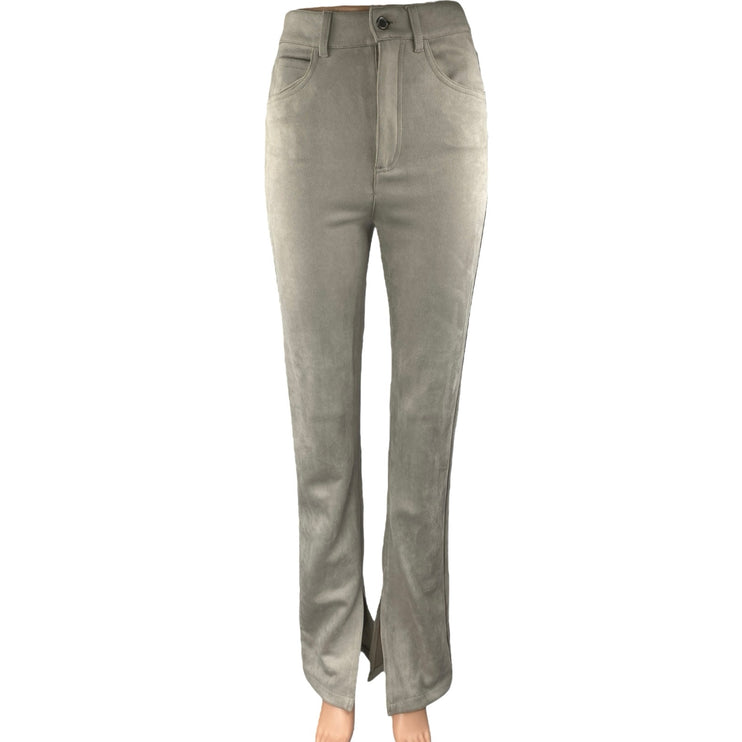 Zara Cream Beige Faux Suede Split Hem High Waist Flared Bootcut Trousers Pants 0