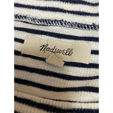 Madewell Women's Black White Striped Ribbed Knit Crew Neck Long Sleeve Top Sz S