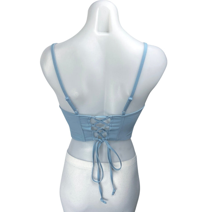 Urban Outfitters Blue Sleeveless Corset Bustier Lace Up Cami Tank Crop Top Sz S