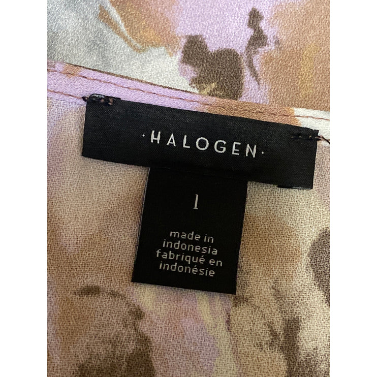 Halogen Beige Multicolor Floral Short Flutter Sleeve V Neck Wrap Maxi Dress Sz 1