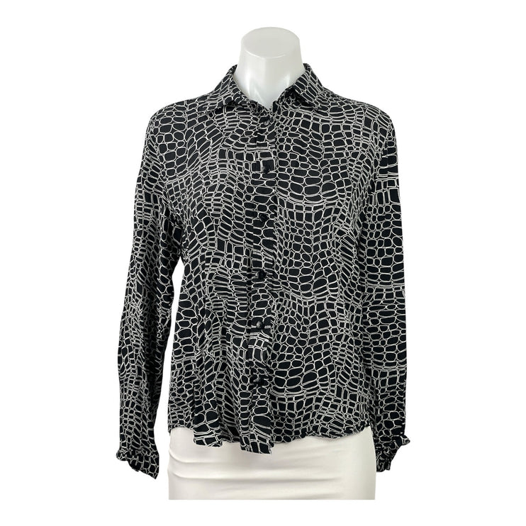 Straight to Hell Women's Black Croc Brick Long Sleeve Button Down Shirt Top M