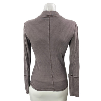 Free People Intimately Gray Brown Long Sleeves Ribbed Mock Tee T-shirt Top Sz M