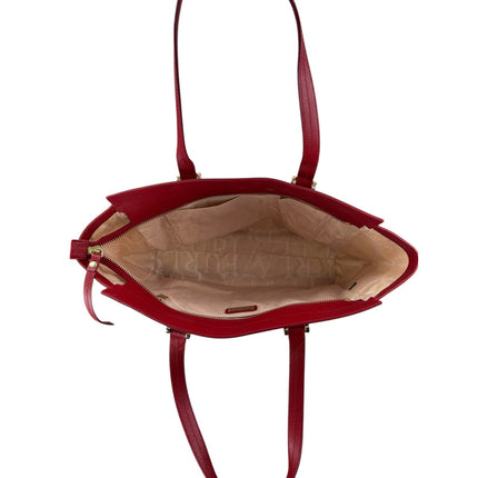 Furla Ginevra Red Gold Accent Saffiano Leather Travel Large Tote Bag Handbag