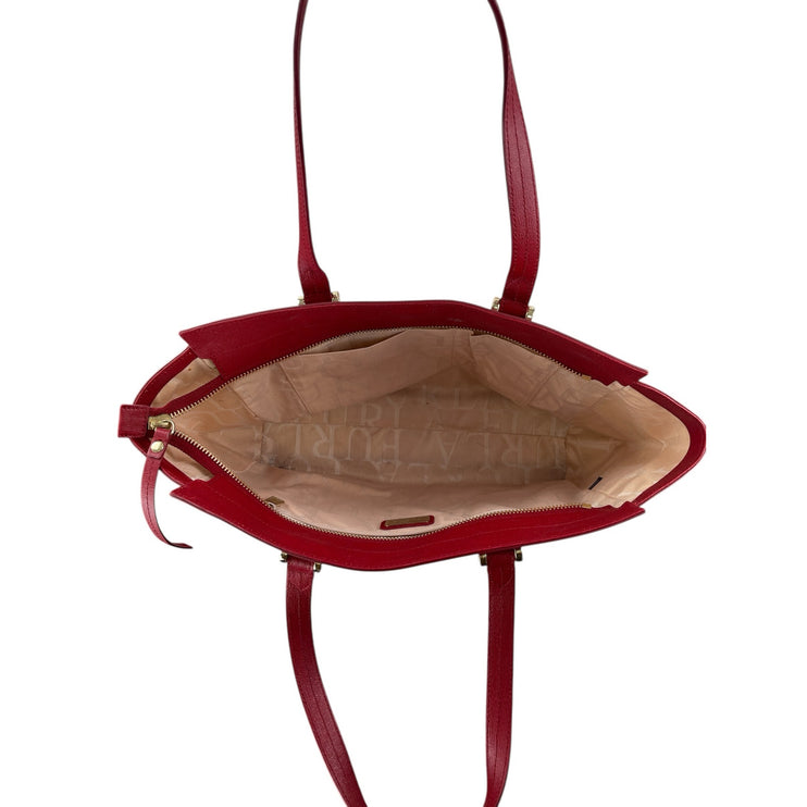 Furla Ginevra Red Gold Accent Saffiano Leather Travel Large Tote Bag Handbag