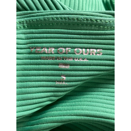 Year of Ours Women's Green Ribbed Knit Lace Up Athletic Leggings Pants Size S