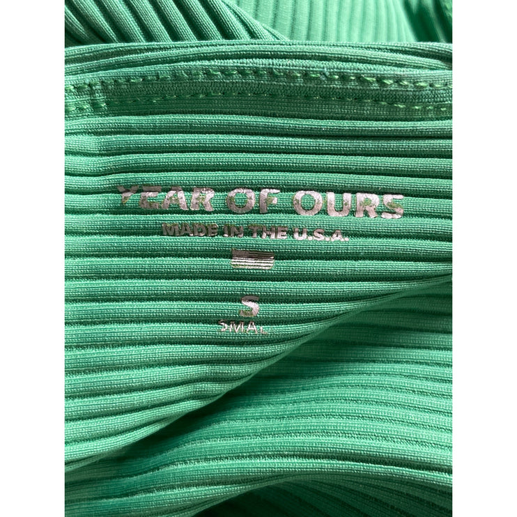 Year of Ours Women's Green Ribbed Knit Lace Up Athletic Leggings Pants Size S