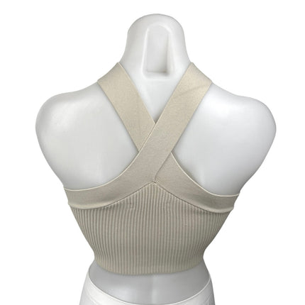 Aritzia Babaton Sculpt Beige Ribbed Knit Cross Strap Sleeveless Crop Tank Top XS