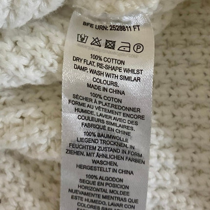 French Connection White Waffle Knit Puff Sleeve Mock Neck Crop Sweater Top Sz M