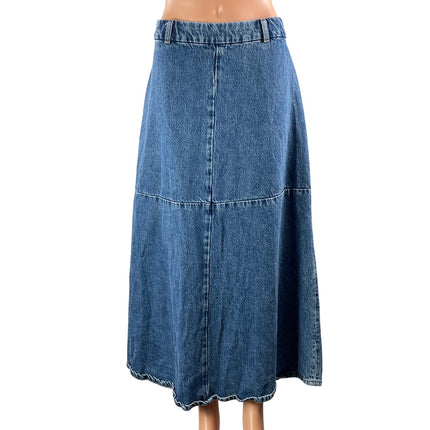 MNG Mango Womens Blue Medium Wash High Waist A Line Midi Denim Jean Skirt Size L