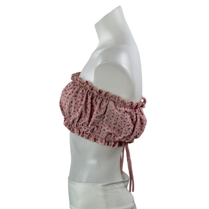 Something Navy Pink Floral Strapless Ruffle Lace Up Tube Bandeau Crop Top Size M