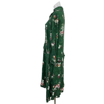 H&M Womens Green Floral Ruffle Mock Neck Long Sleeve Drop Waist Midi Dress Sz 4