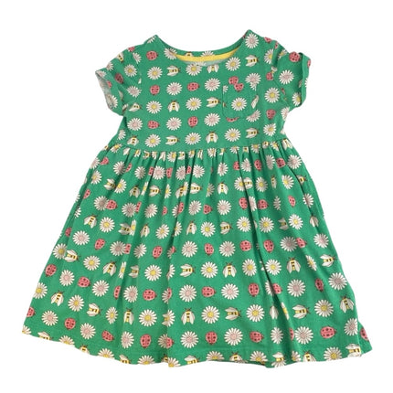 Mini Boden Kids Girls Green Floral Bee Short Sleeve Crew Neck A Line Dress 5-6Y