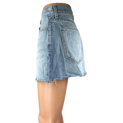 Aritzia Denim Forum Tori Blue Distressed Frayed Raw Hem Mini Denim Jean Skirt 29
