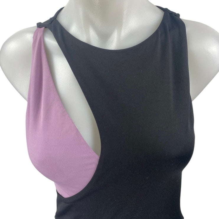 Zara Women's Black Purple Cutout Sleeveless Racerback Bodysuit Tank Top Size M