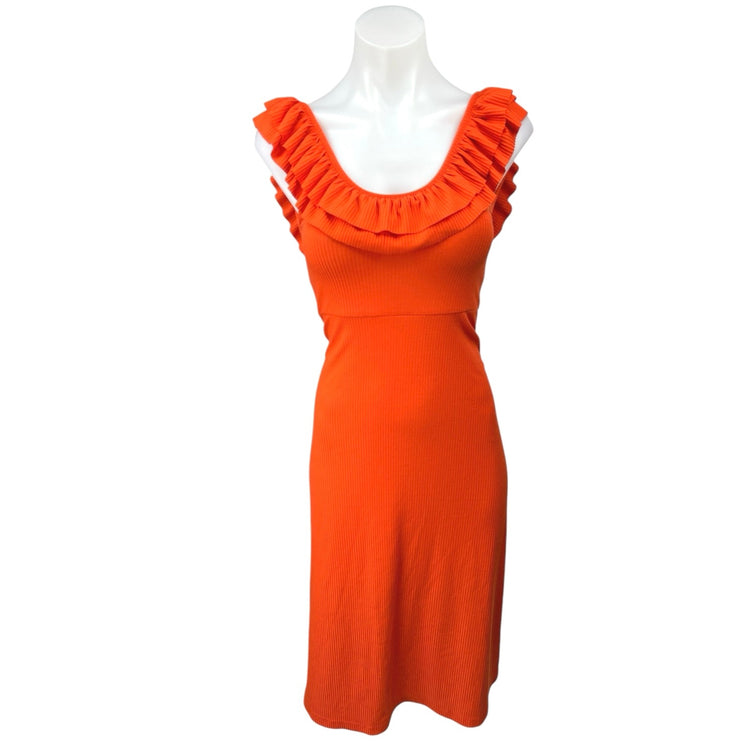 Zara Women's Orange Sleeveless Stretch Scoop Neck Ruffle A Line Midi Dress Sz S