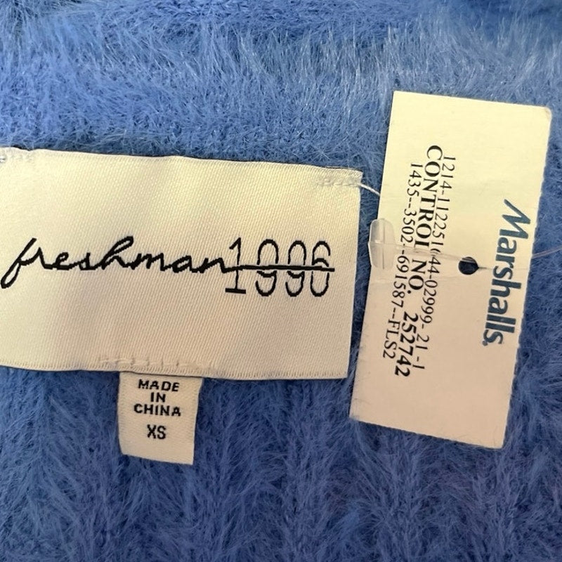 New Freshman 1996 Blue Knit Fuzzy Cardigan Sweater Mini Tank Dress Set Size XS New Freshman 1996 Blue Knit Fuzzy Cardigan Sweater Mini Tank Dress Set Size XS