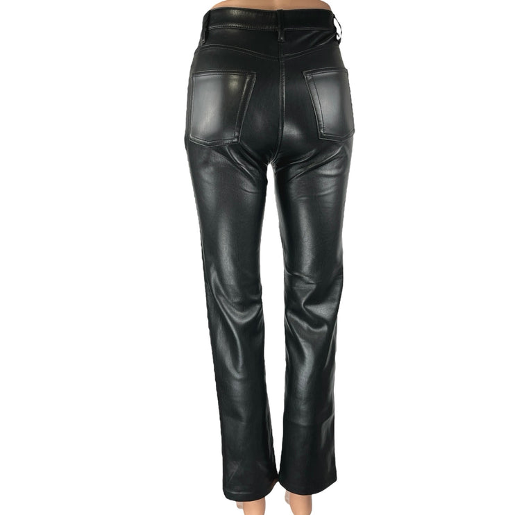 Aritzia Wilfred The Melina Black Faux Leather Vegan Straight Trouser Pants Sz 0