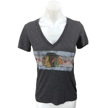 Retro Brand Gray Chicago Black Hawks NHL Graphic Hockey T Shirt Tee Top Size S