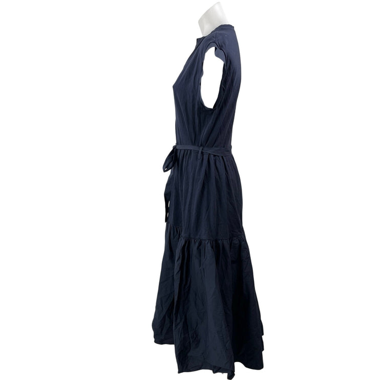 Seventy Venezia Black Short Sleeve Tie Waist Tiered A Line Midi Dress Size 4