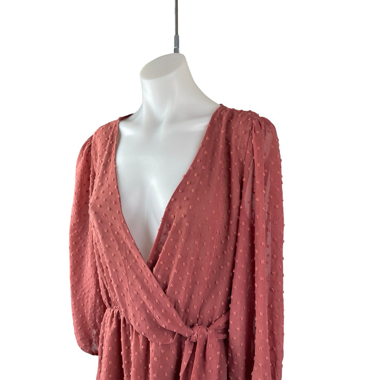 Zara Womens Pink Swiss Dot Long Sleeve Faux Wrap Ruffle Romper Shorts Size  M