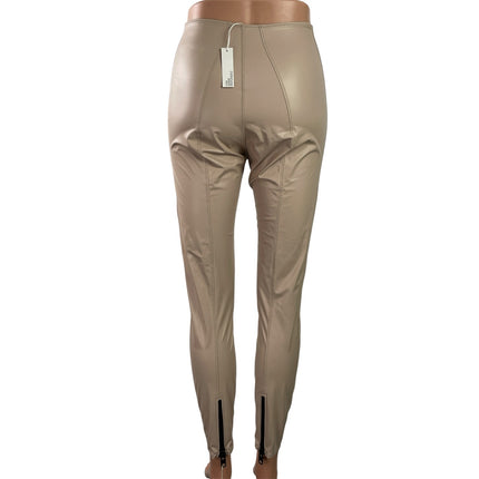 NEW Lisa Marie Fernandez Beige Patent Leather Vegan High Rise Leggings Size S