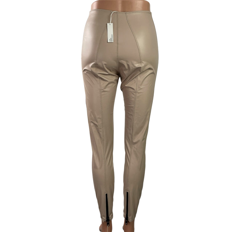 NEW Lisa Marie Fernandez Beige Patent Leather Vegan High Rise Leggings Size S