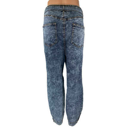 NEW Fashion to Figure Womens Blue High Waisted Straight Leg cargo Denim Jeans 18