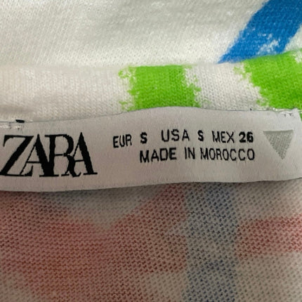 Zara Women's White Colorful Graffiti Crayon Drawing Graphic T Shirt Tee Top Sz S