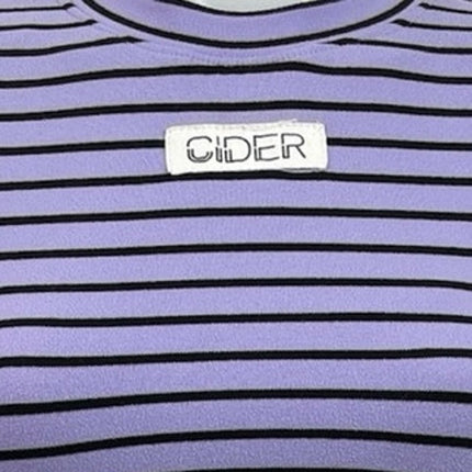 Cider Purple Black Stripe Crew Neck Long Sleeve Casual Crop Tee T-Shirt Top Sz S