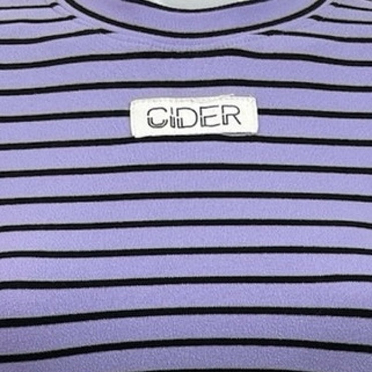 Cider Purple Black Stripe Crew Neck Long Sleeve Casual Crop Tee T-Shirt Top Sz S