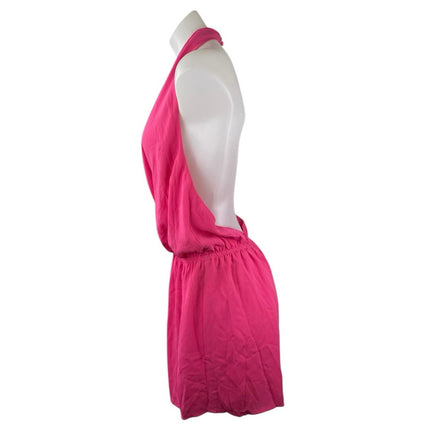 Superdown Women's Pink Sleeveless Halter V-Neck Open Back Jumpsuit Romper Size L