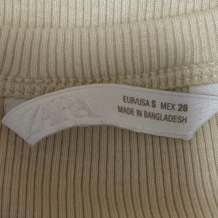 Zara Women's Light Yellow Ribbed Knit Scoop Neck Sculpt Cami Tank Top Size S