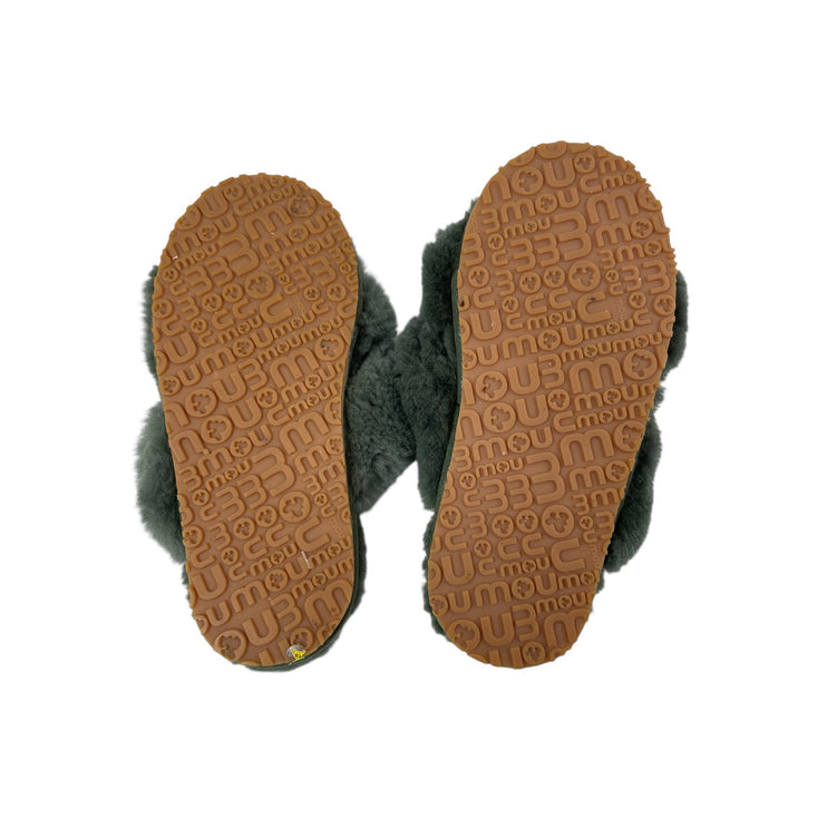 Mou Women's Green Sheepskin Fur Open Toe Crossover Lounge Slide Slipper Sz 7.5