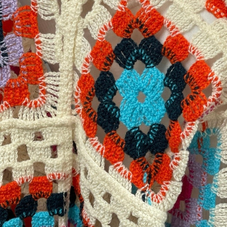 Anthropologie Pol Miss Mosaic Crochet Long Sleeve Open Cardigan Sweater Top OS
