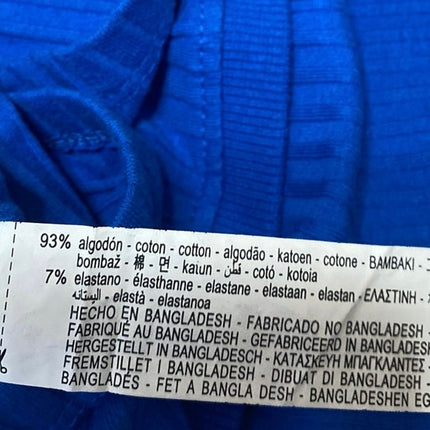 Zara Blue Short Sleeve Ribbed Knit Square Neck Cropped T Shirt Tee Top Size S