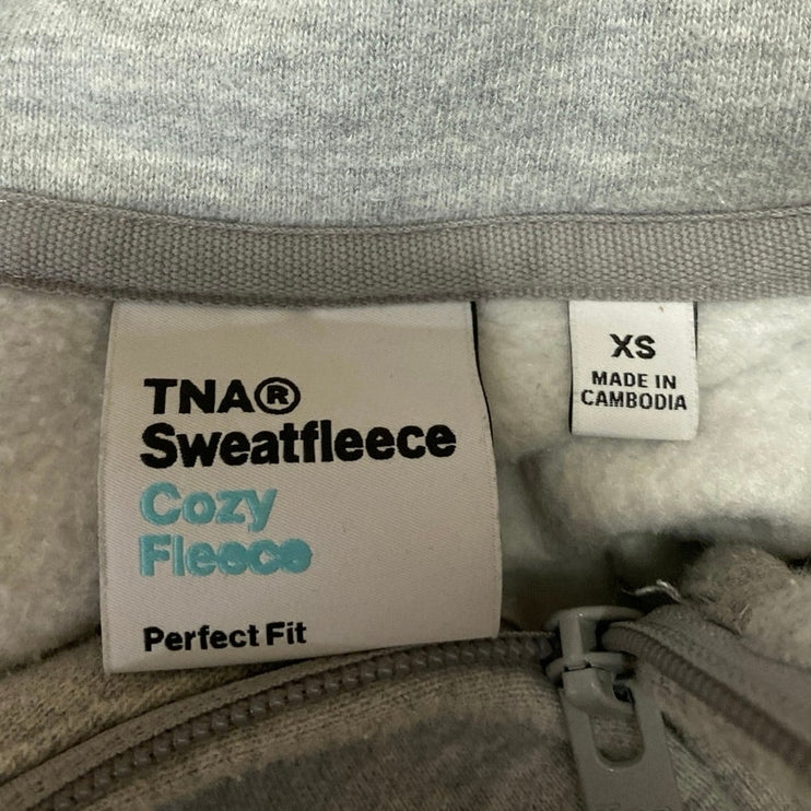 Aritzia TNA Sweatfleece Gray Quarter Zip Long Sleeve Cropped Sweatshirt Top XS