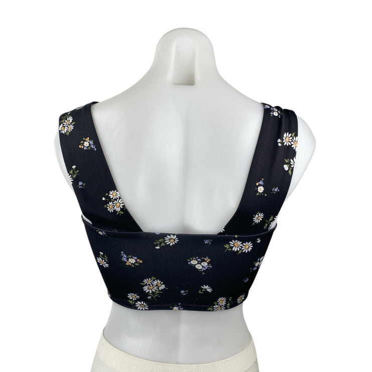 Reformation Rover Black Floral Sleeveless Square Neck Tank Crop Top Size XS