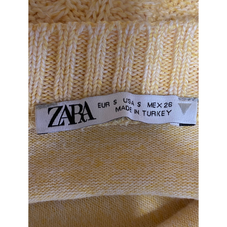 Zara Women's Yellow Cable Knit Sleeveless Crew Neck Sweater Crop Vest Top Size S