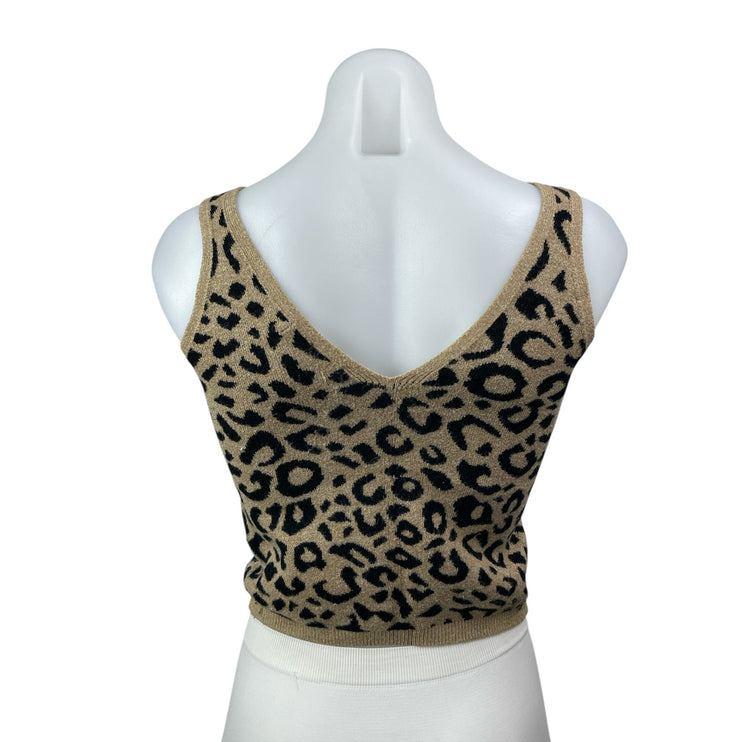Abercrombie & Fitch Beige Black Leopard Sleeveless V Neck Sweater Tank Top Sz M