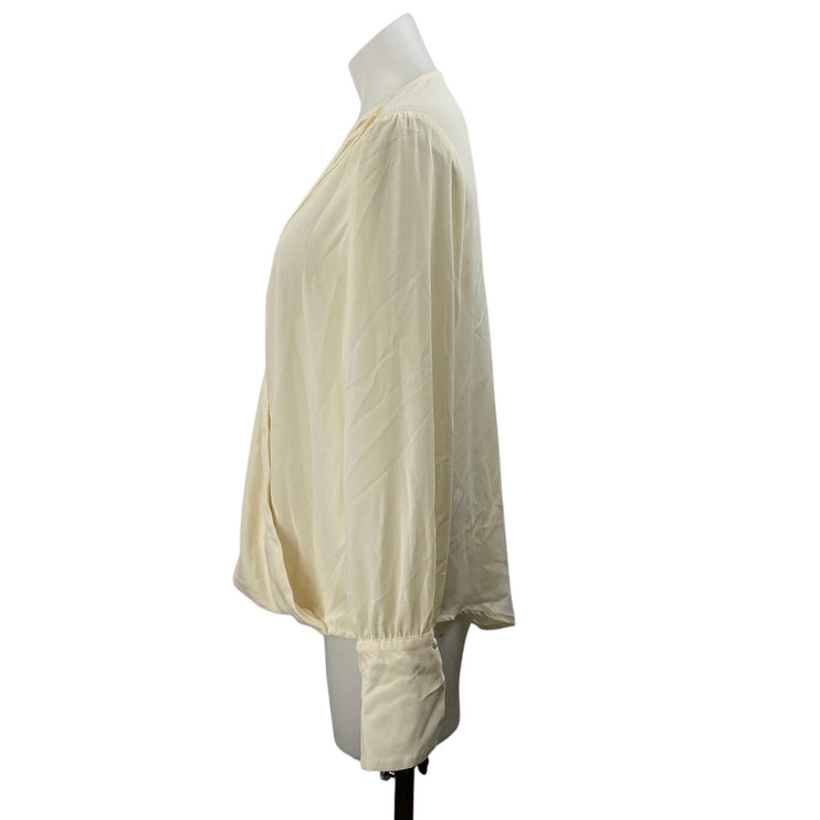 NEW Halogen Cream White Faux Wrap V-neck Pleated Long Sleeve Blouse Top Size XL