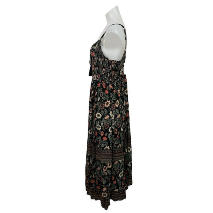 Angie Floral Smocked Tie Front Sweetheart Maxi Cami Tank Flare A-Line Dress Sz M