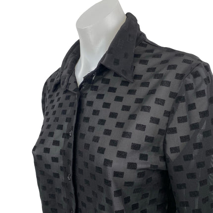 Edikted Womens Black Check Blocks Long Sleeve Sheer Button Down Shirt Top Size 1