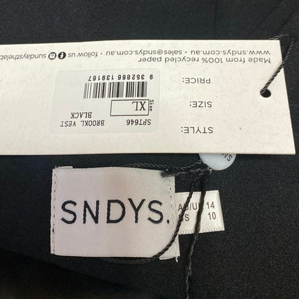 NEW Sndys Brooklyn Women's Black Sleeveless V Neck Midi Vest Jacket Top Size 10