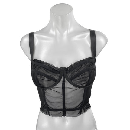 Guizio Zita Black Sleeveless Sheer Mesh Corset Bustier Camisole Crop Top Size S