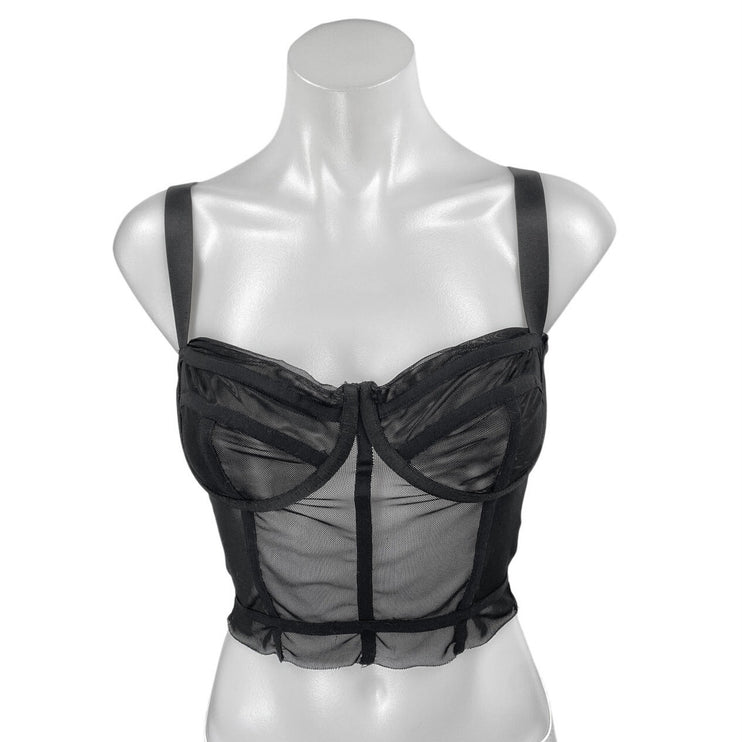Guizio Zita Black Sleeveless Sheer Mesh Corset Bustier Camisole Crop Top Size S
