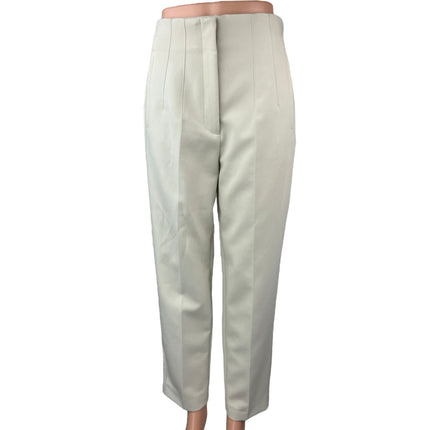 Zara Women's White High Waisted Pleated Ankle Straight Trouser Dress Pants Sz M