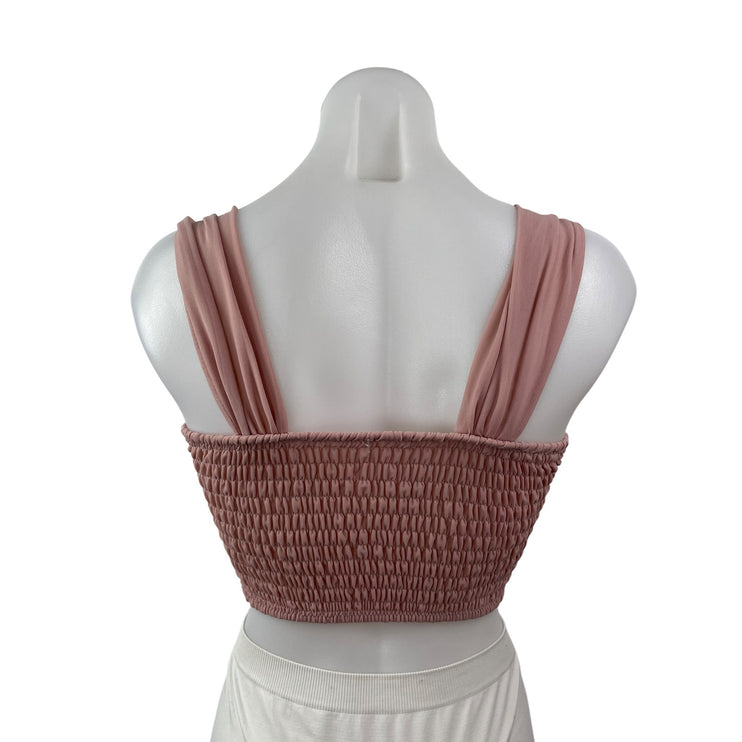 Womens Pink Floral Lace Ruffle Sleeveless Crop Cami Camisole Corset Tank Top S/M