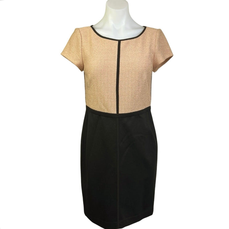 Ann Taylor Tan Black Colorblock Short Sleeve Knee Length Sheath Dress Size S