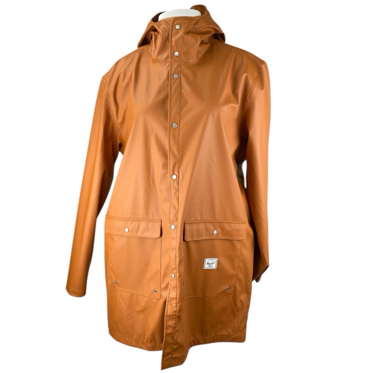 Herschel Women's Brown Long Sleeve Button Down Hooded Rain Coat Jacket Size XXL